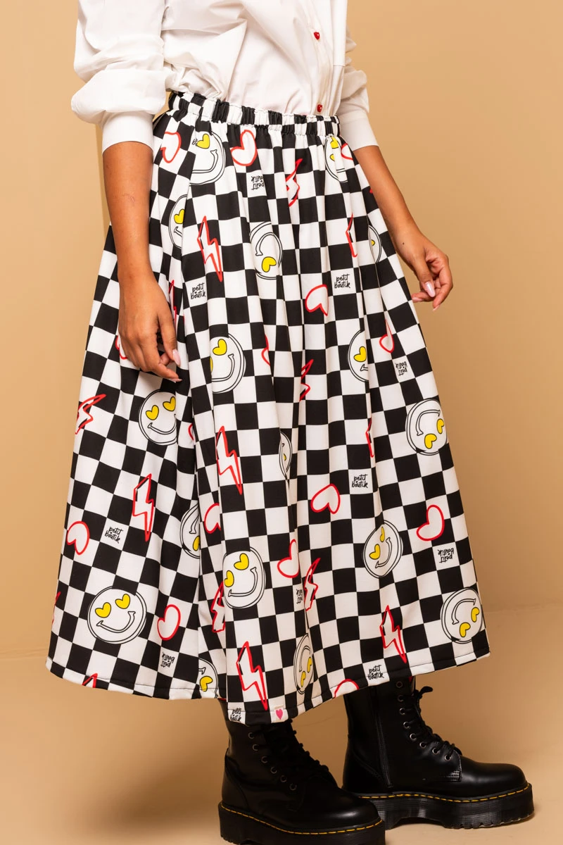 Malena Skirt White Checkered Smiley Φούτερ Φούστα Petit Boutik - Image 3