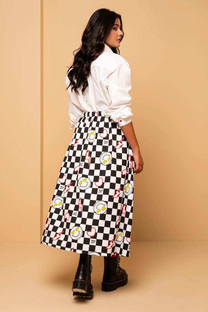 Malena Skirt White Checkered Smiley Φούτερ Φούστα Petit Boutik - Image 5