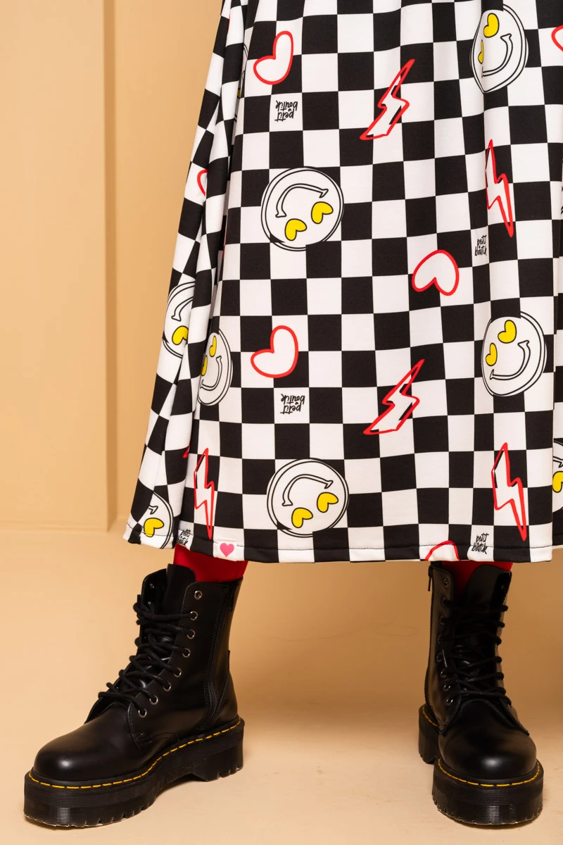 Malena Skirt White Checkered Smiley Φούτερ Φούστα Petit Boutik - Image 4