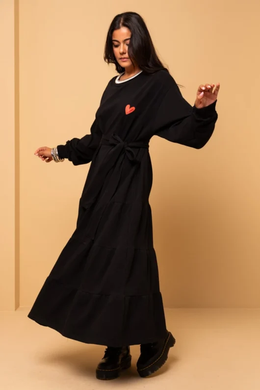 Alternative view of Noelia Frill Dress Follow Your Heart Black Sweatshirt Dress with Belt Petit Boutik