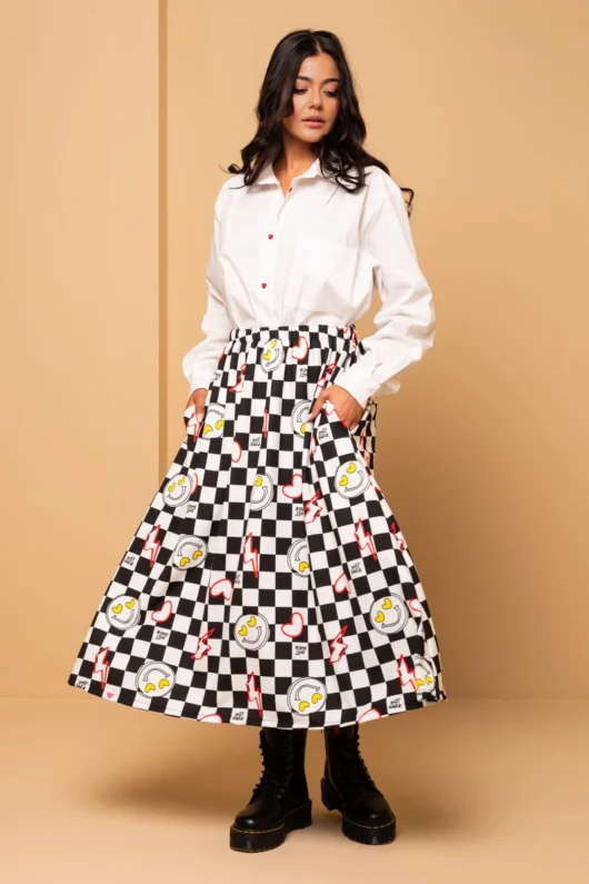 Alternative view of Malena Skirt White Checkered Smiley Φούτερ Φούστα Petit Boutik