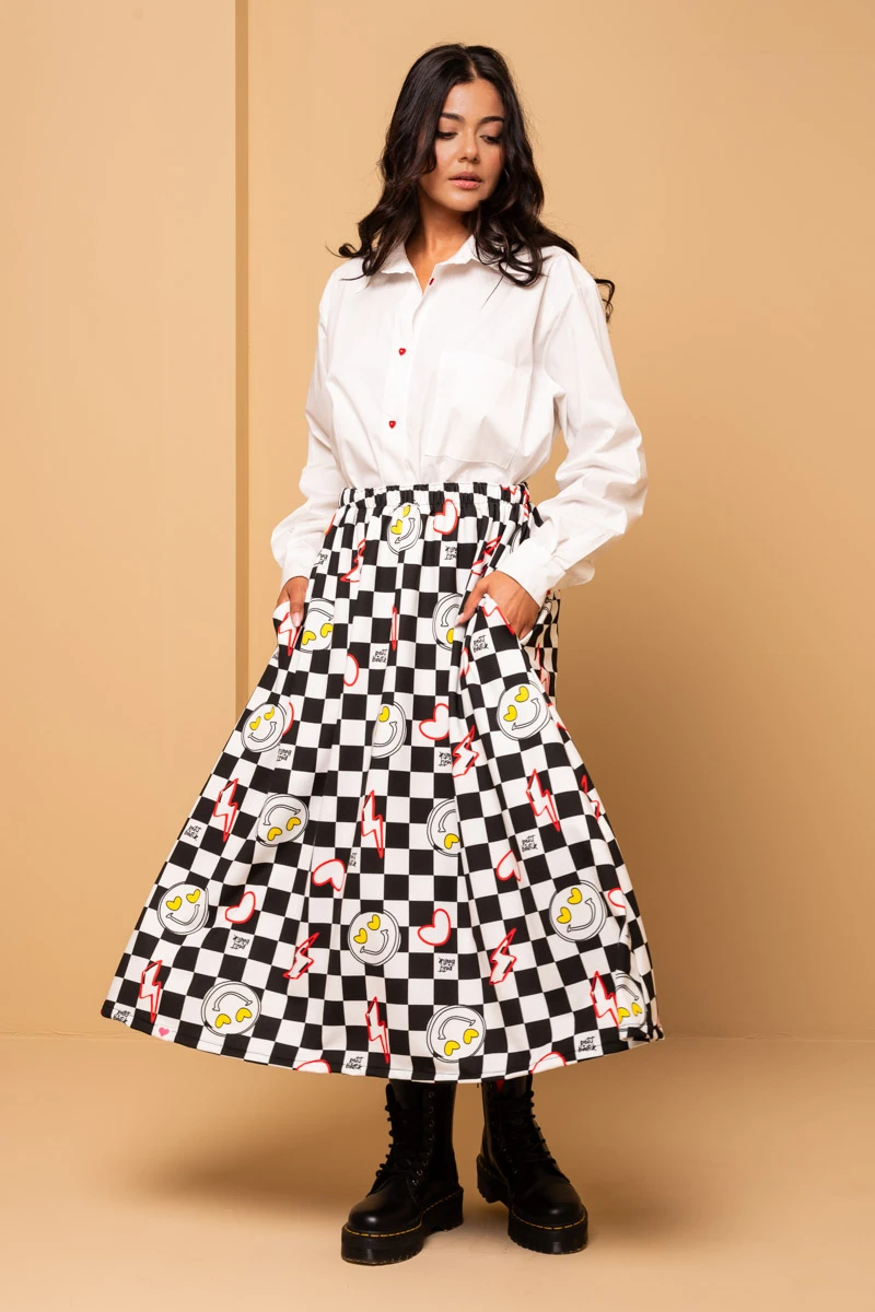 Malena Skirt White Checkered Smiley Φούτερ Φούστα Petit Boutik - Image 2