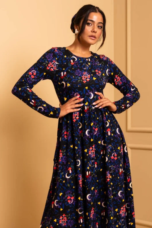 Alternative view of Isabella Dress Black Mushrooms Forest Jersey Dress with Pockets Petit Boutik