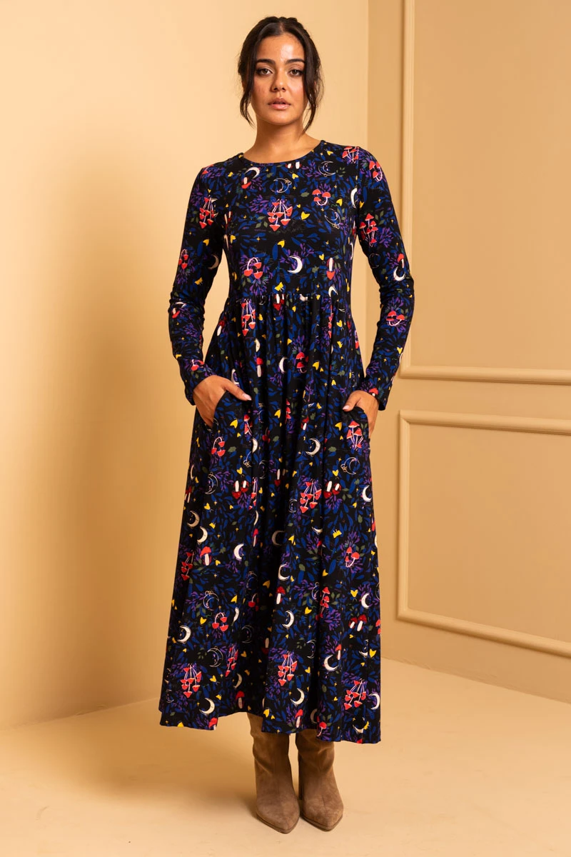 Isabella Dress Black Mushrooms Forest Jersey Dress with Pockets Petit Boutik - Image 5