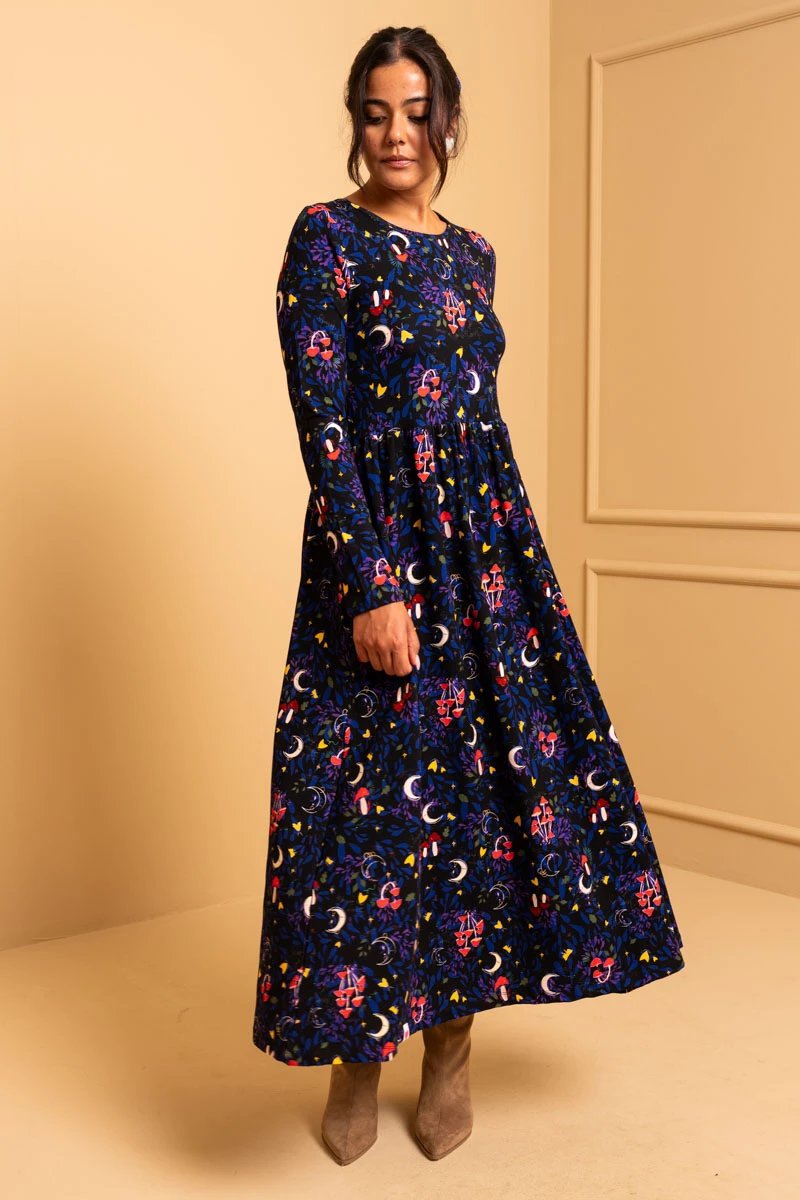 Isabella Dress Black Mushrooms Forest Jersey Dress with Pockets Petit Boutik - Image 3