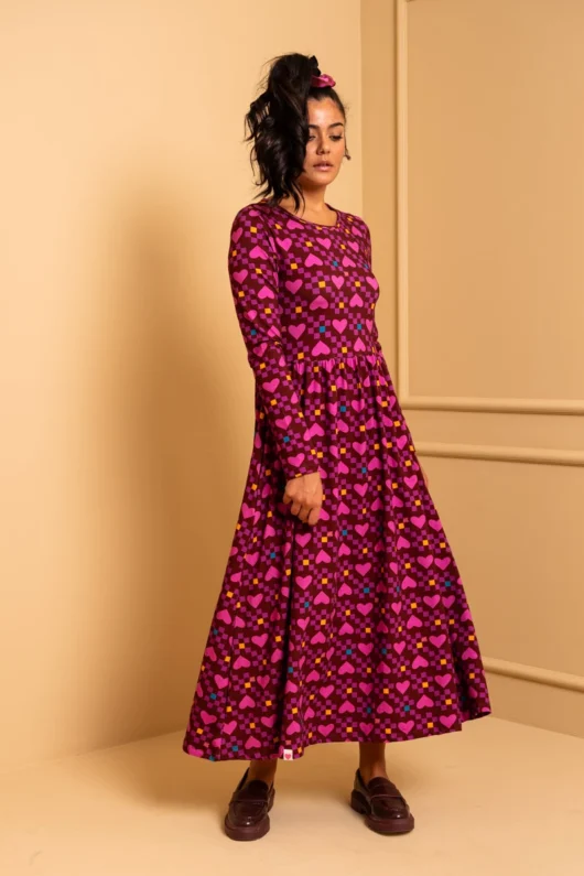 Isabella Dress Magenta Hearts Cubes Jersey Dress with Pockets Petit Boutik