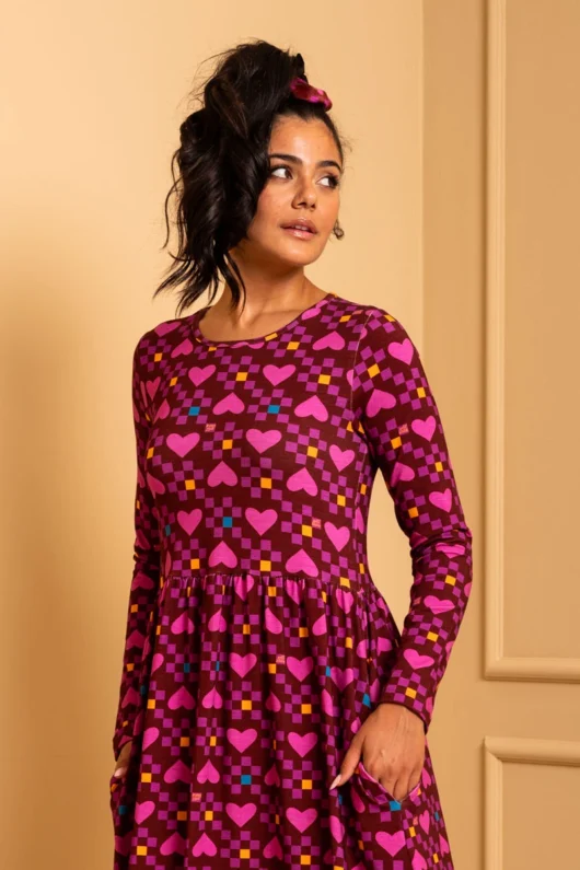 Alternative view of Isabella Dress Magenta Hearts Cubes Jersey Dress with Pockets Petit Boutik