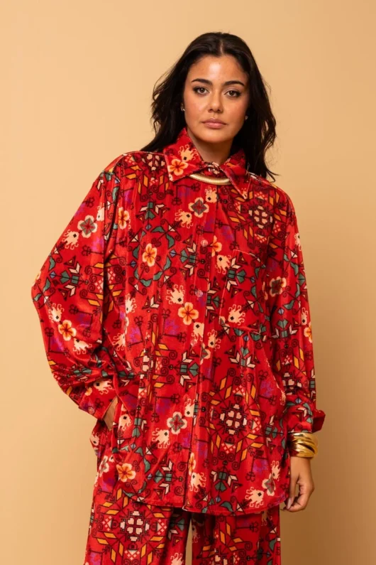 Maya Red Velvet Rip Shirt Petit Boutik