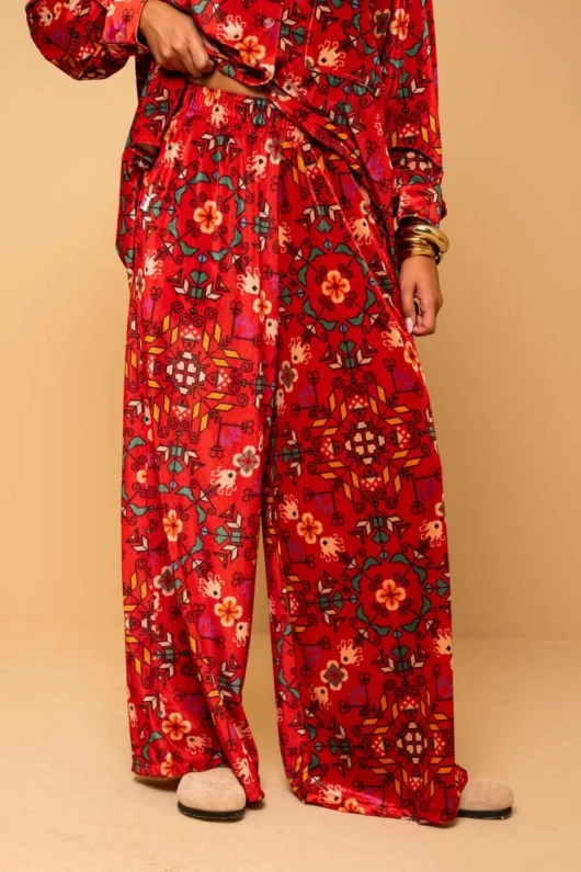 Lisa Pants Red Velvet Rip with Pockets Petit Boutik