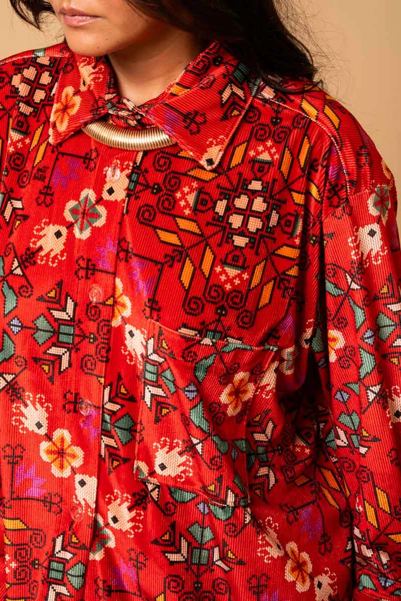 Maya Red Velvet Rip Shirt Petit Boutik - Image 3