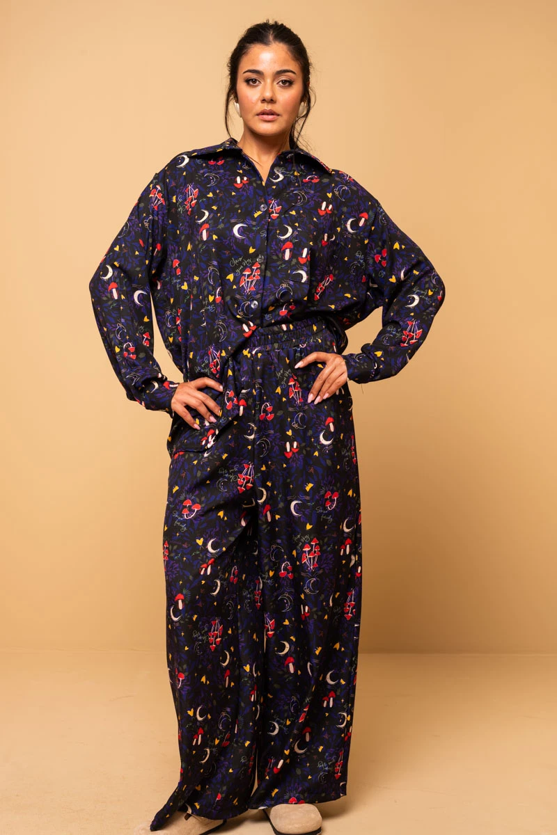 Lisa Pants Black Mushrooms Forest with Pockets Petit Boutik - Image 3