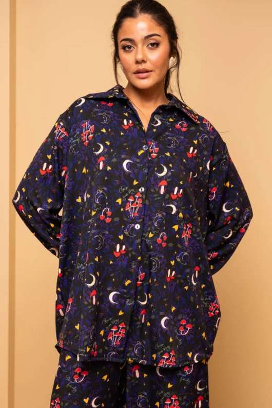 Maya Shirt Black Mushrooms Forest Petit Boutik