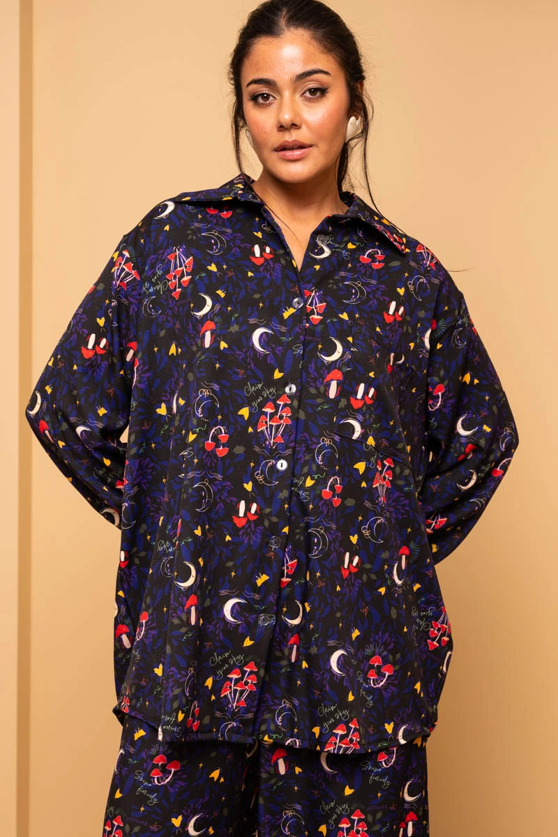 Maya Shirt Black Mushrooms Forest Petit Boutik