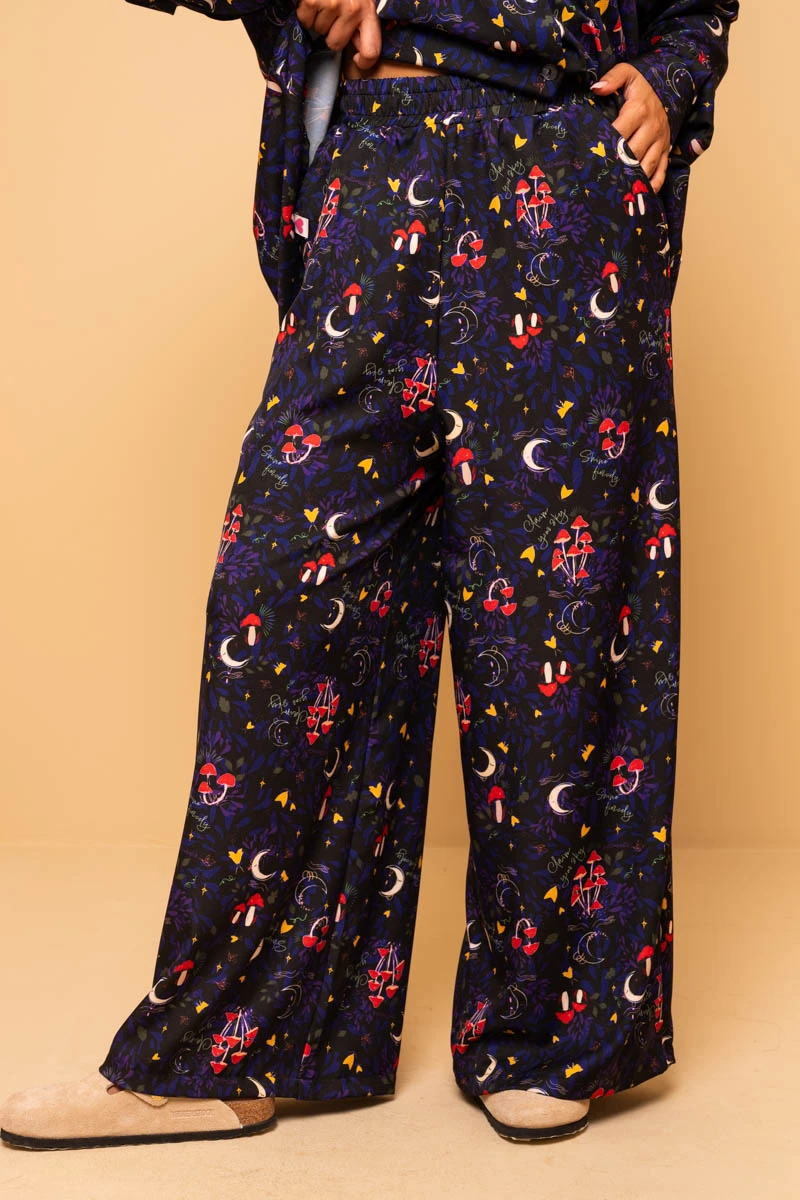 Lisa Pants Black Mushrooms Forest with Pockets Petit Boutik
