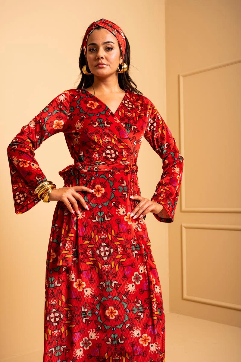 Iris Wrap Red Velvet Rip Dress Cruise Petit Boutik - Image 2