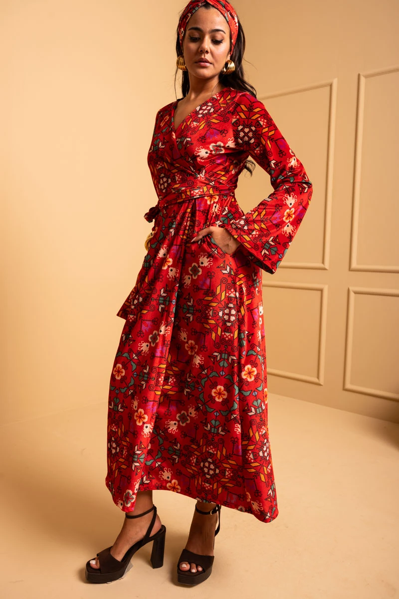 Iris Wrap Red Velvet Rip Dress Cruise Petit Boutik - Image 3