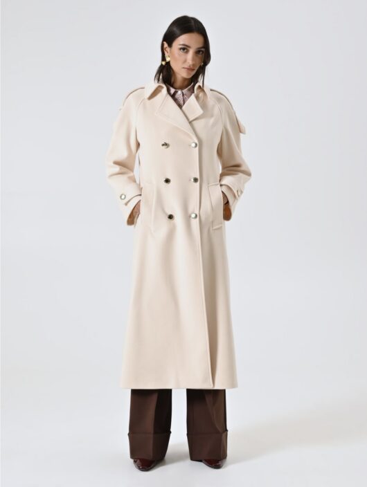 Alternative view of Beige Oversized Double-Breasted Coat with Epaulettes