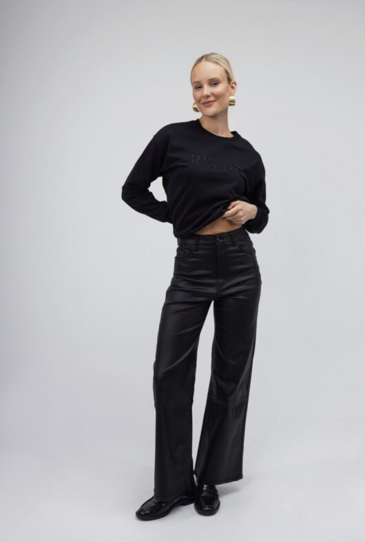 Παντελόνι δερματίνης μαύρο wide leg