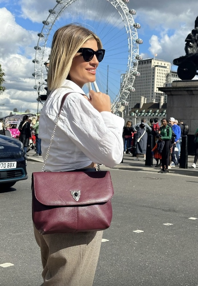 Bordeaux Leather Shoulder Bag with Ethnic Silver Buckle Christina Christi