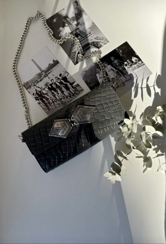 Χειροποίητο  Γκρι Δερμάτινο Βραδινό Τσαντάκι