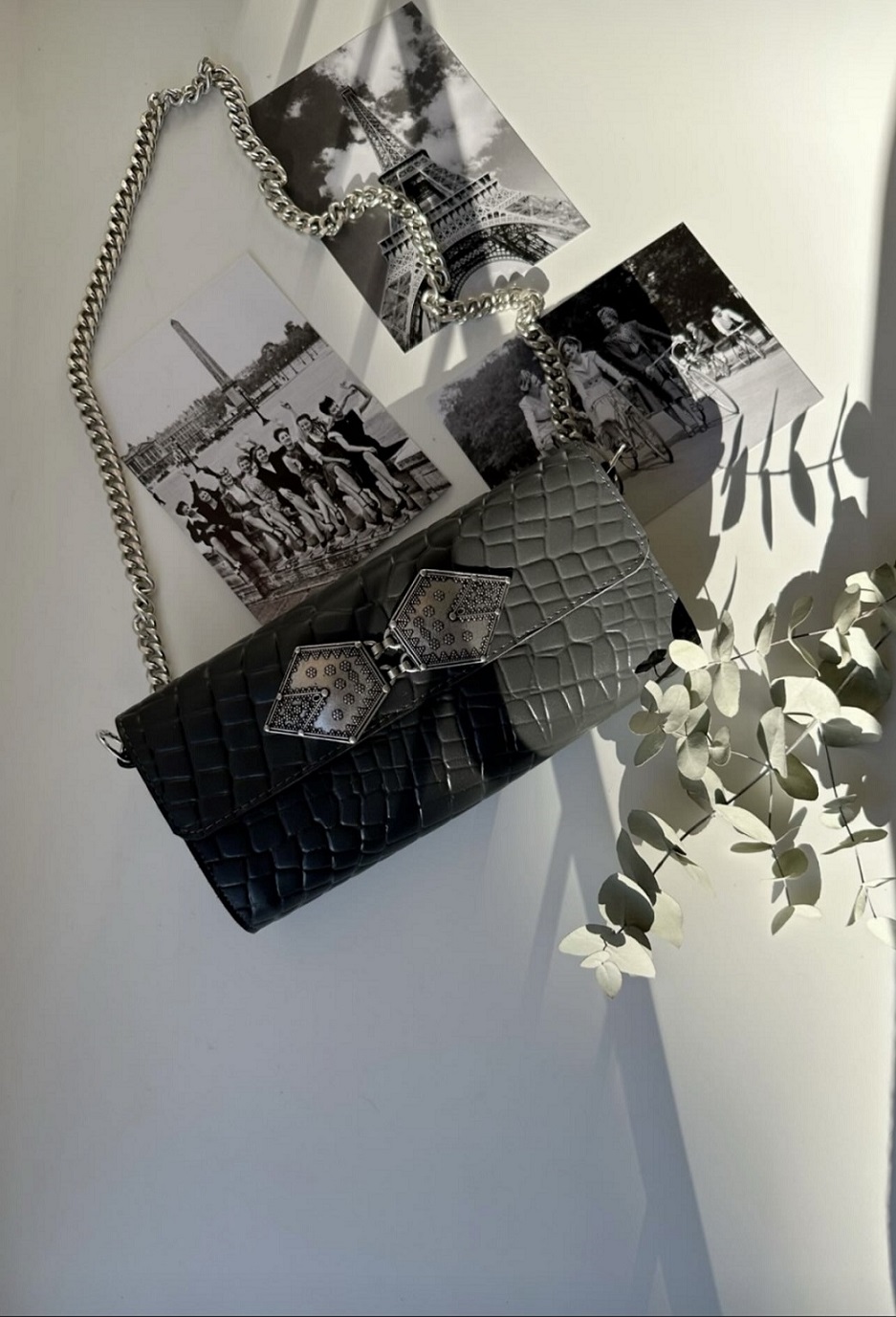 Χειροποίητο Γκρι Δερμάτινο Βραδινό Τσαντάκι