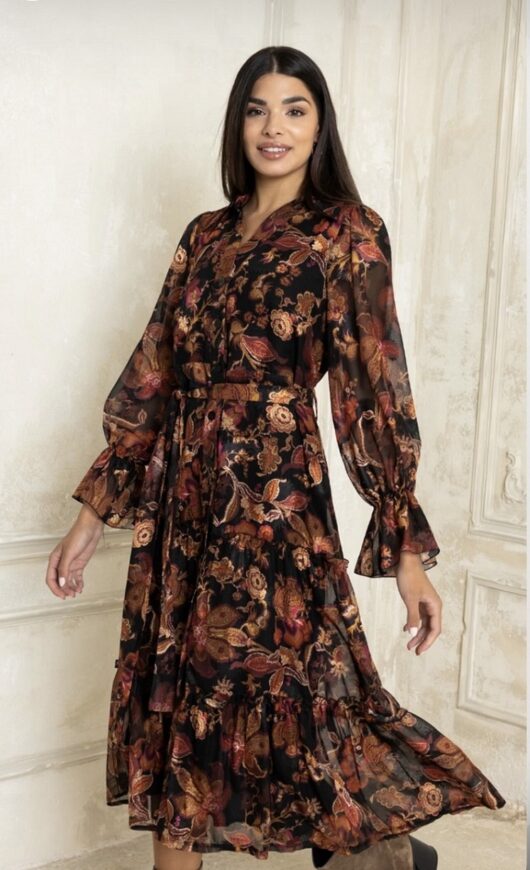 Alternative view of Φόρεμα με κουμπιά και βολάν εκάι