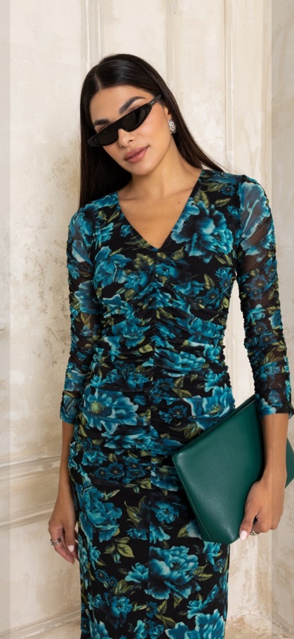 Alternative view of Φόρεμα εμπριμέ μίντι με σούρες