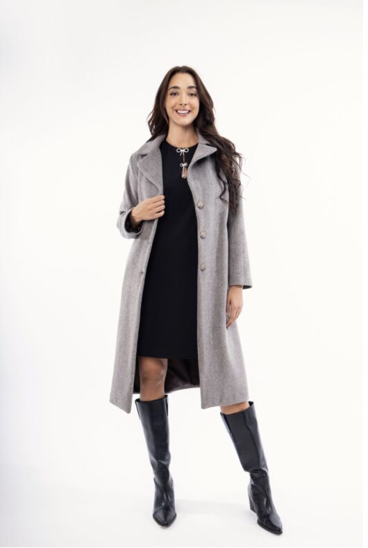 Παλτό γκρι με ζώνη και γιακά