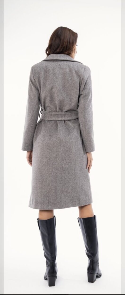Alternative view of Παλτό γκρι με ζώνη και γιακά
