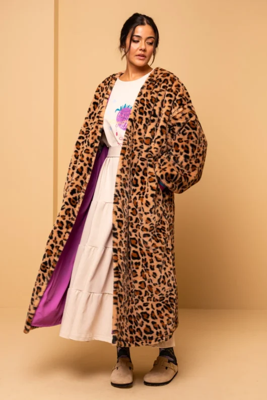 Bianca Coat Leopard Synthetic Fur Coat Embroidery Heart Petit Boutik