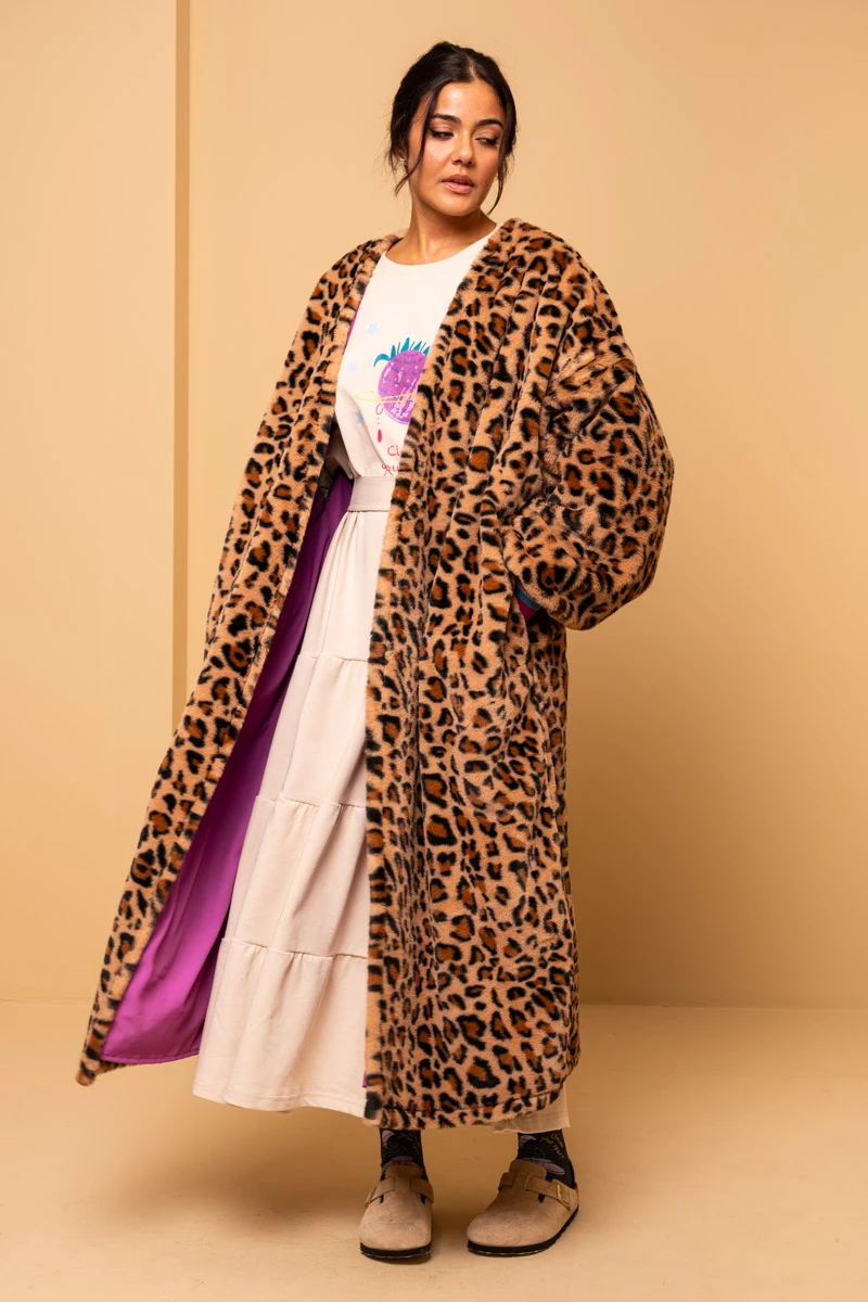 Bianca Coat Leopard Synthetic Fur Coat Embroidery Heart Petit Boutik