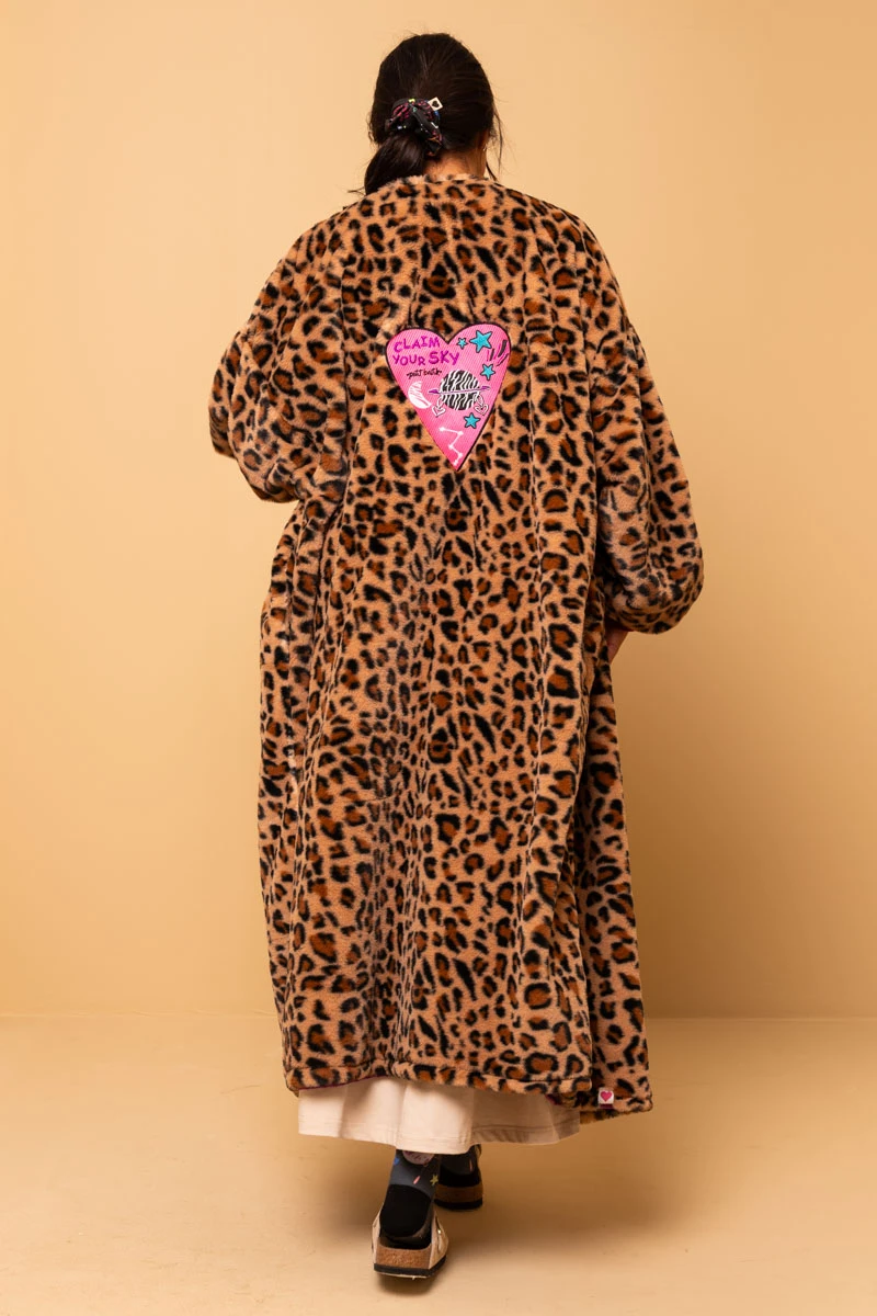 Bianca Coat Leopard Synthetic Fur Coat Embroidery Heart Petit Boutik - Image 2