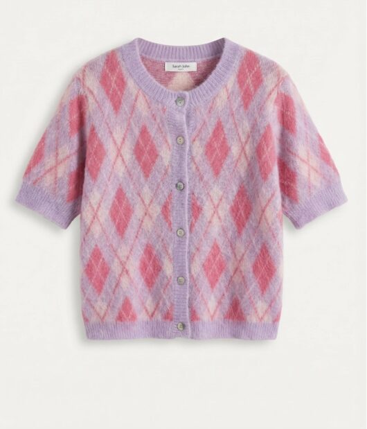 Short-sleeve checkered sweater