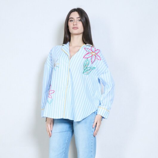 Striped floral embroidered shirt