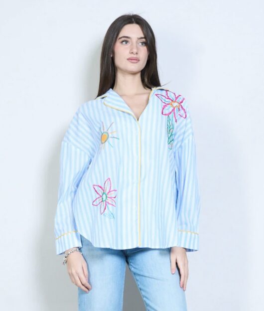 Alternative view of Striped floral embroidered shirt
