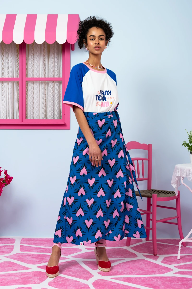 Klara Wrap Skirt Blue Hearts Pink Spikes Δετή Φούστα Petit Boutik - Image 3