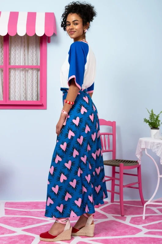 Alternative view of Klara Wrap Skirt Blue Hearts Pink Spikes Δετή Φούστα Petit Boutik