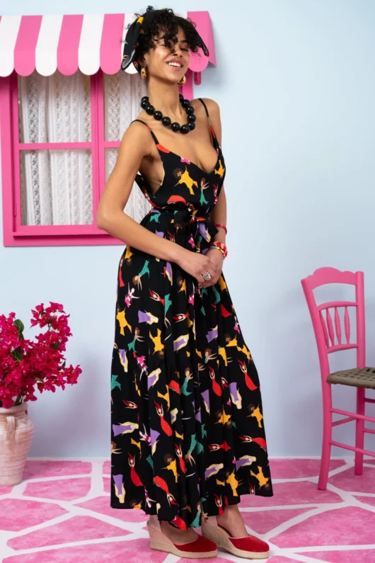 Athena Dress Vis Black Dancing Girls Φόρεμα με Ζώνη & Τσέπες Petit Boutik