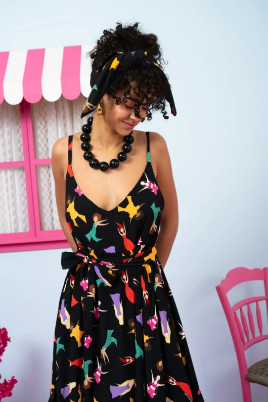 Alternative view of Athena Dress Vis Black Dancing Girls Φόρεμα με Ζώνη & Τσέπες Petit Boutik