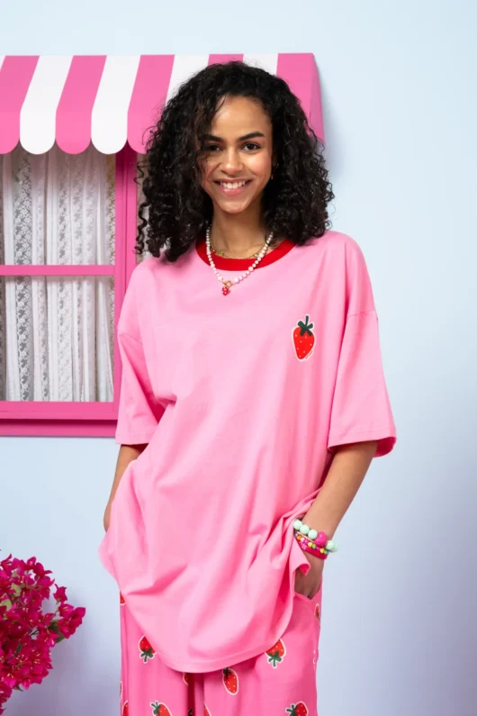 T-shirt Blouse Pink Strawberry Κοντομάνικο Μπλουζάκι Petit Boutik