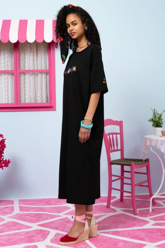 Alternative view of Reina T-shirt Dress “Καλοκαιράκι” Μαύρο Κοντομάνικο Φόρεμα με Τσέπες & Ζώνη Petit Boutik