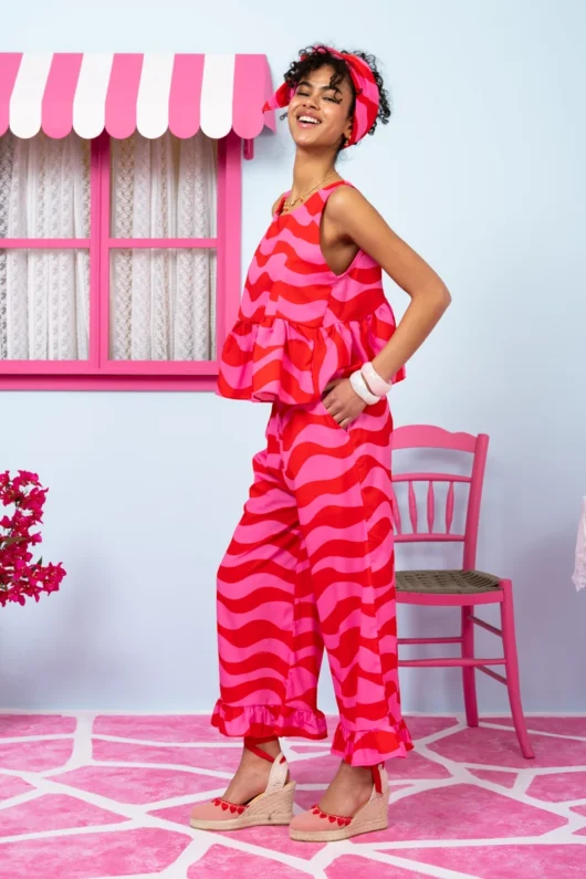 Alternative view of Jo Pants Frill Pink Red Waves Παντελόνα με Τσέπες Petit Boutik