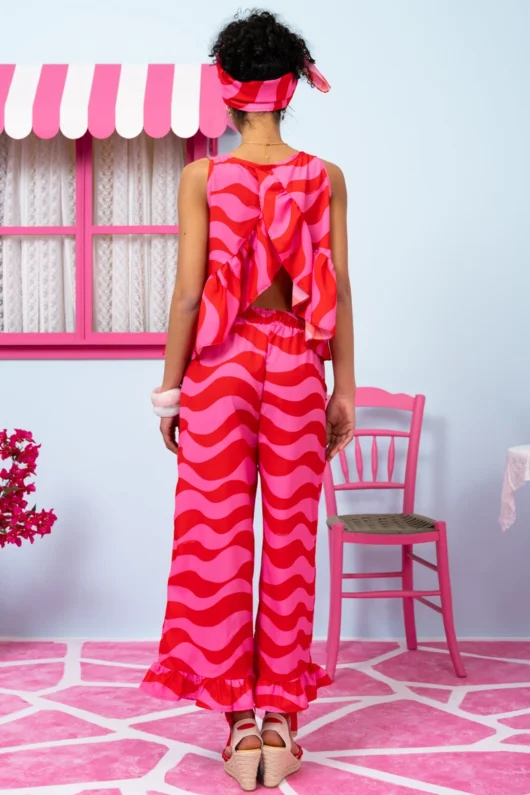 Alternative view of Lila Top Blouse Frill Pink Red Waves Μπλούζα Petit Boutik