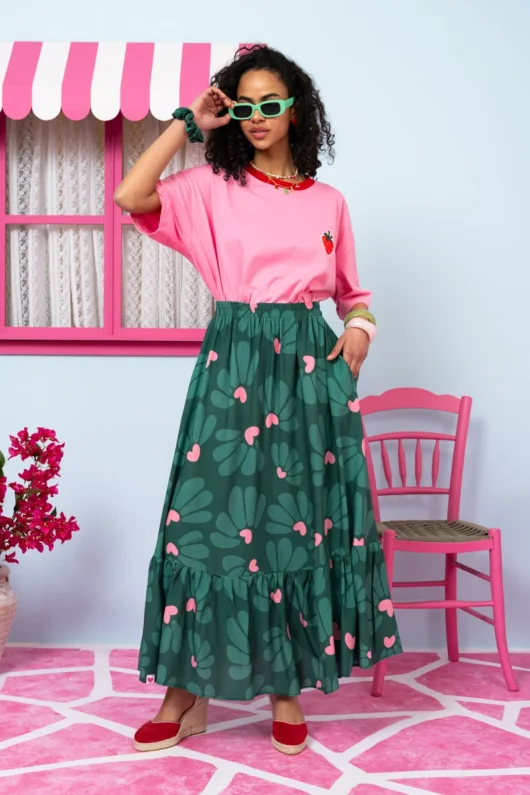 Marea Skirt Vis Green Leaves Hearts Φούστα Petit Boutik