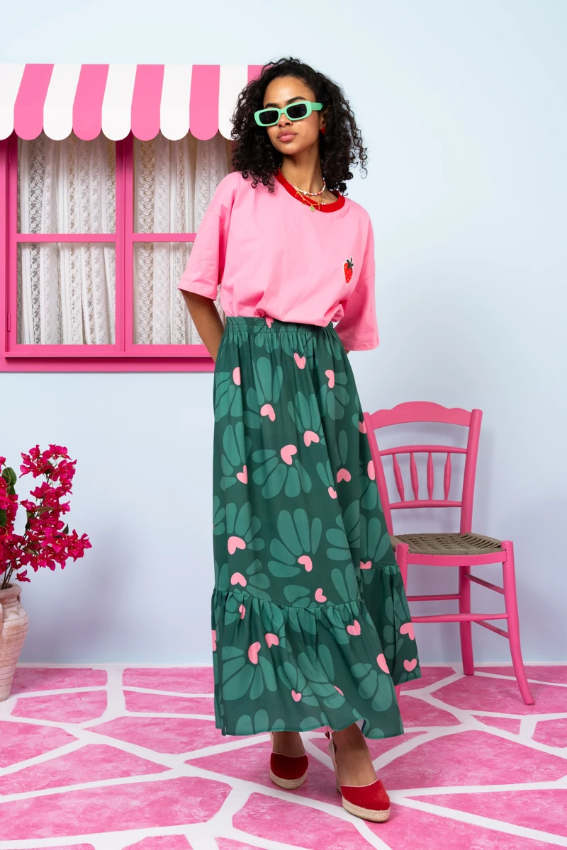 Marea Skirt Vis Green Leaves Hearts Φούστα Petit Boutik - Image 4