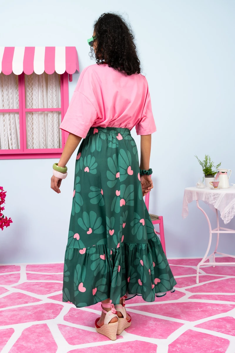 Marea Skirt Vis Green Leaves Hearts Φούστα Petit Boutik - Image 2
