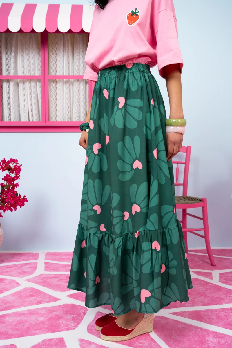 Marea Skirt Vis Green Leaves Hearts Φούστα Petit Boutik - Image 3