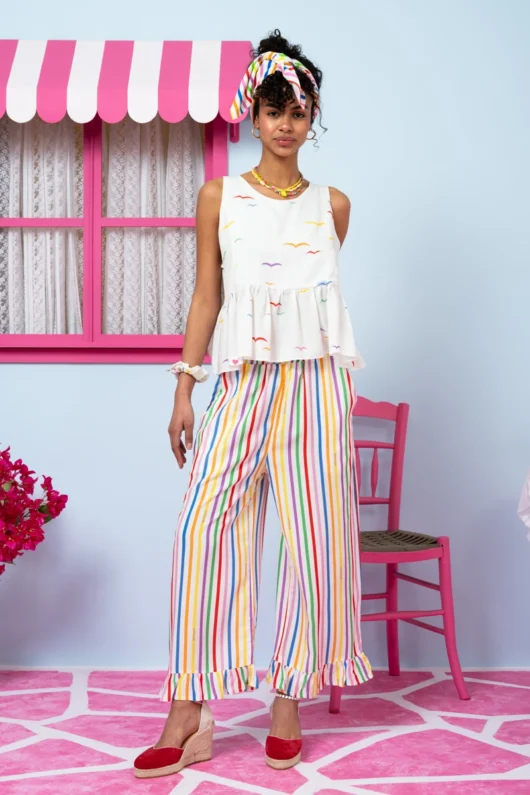 Alternative view of Jo Pants Frill Vis Multi Stripes Rainbow Παντελόνα με Τσέπες Petit Boutik