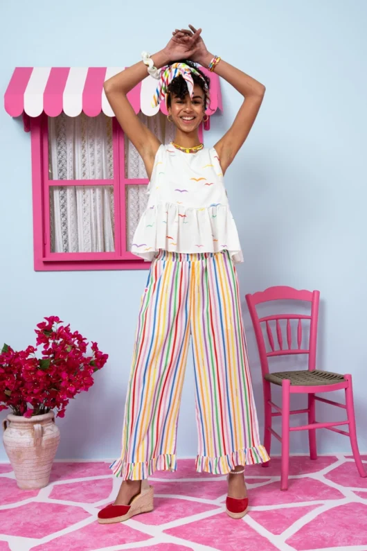 Jo Pants Frill Vis Multi Stripes Rainbow Παντελόνα με Τσέπες Petit Boutik