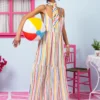 Athena Dress Vis Multi Stripes Rainbow Color Φόρεμα με Ζώνη & Τσέπες Petit Boutik - Image 4